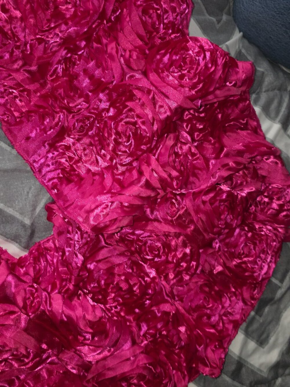 Hot Pink Fuchsia Satin 3D Rosette Table Runner / Infinity Scarf / Sash / Shawl